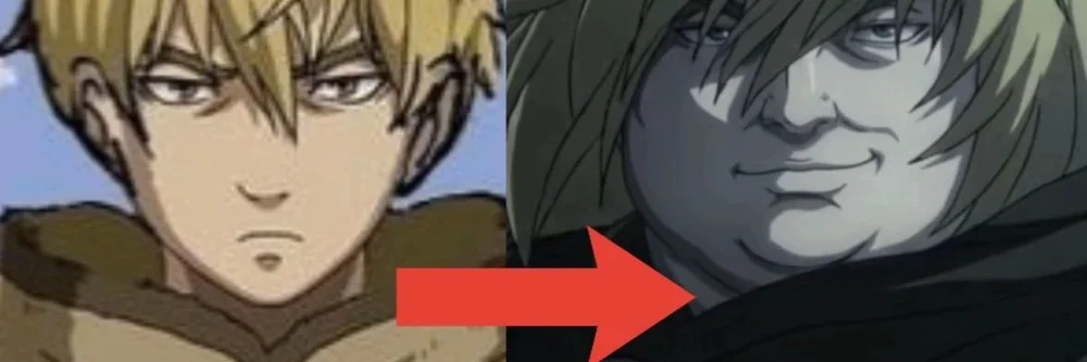 an anime character before and after being fattened